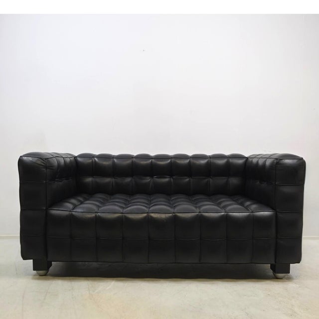 Kubus 2-Seater Sofas in Leather attributed to Josef Hoffmann for Wittmann, 1980s, Set of 2, in Very Good conditions....