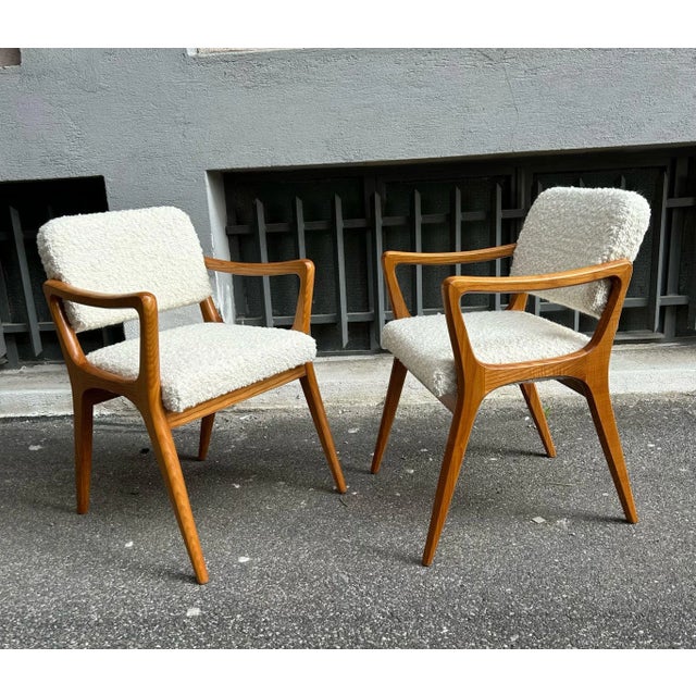 Set of Armchairs with Dark Wood Frame and White Bouclé Fabric, 2000s For Sale - Image 18 of 18