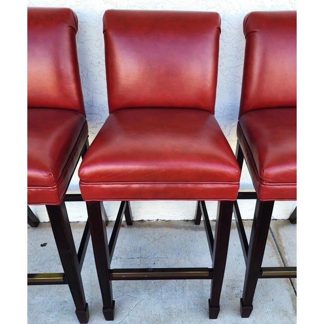 Wood Designer Leather Barstools by Joseph Pubillones Interiors For Sale - Image 7 of 18