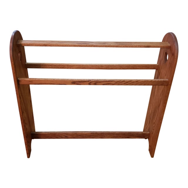 Vintage Farmhouse Country Oak Blanket Stand For Sale
