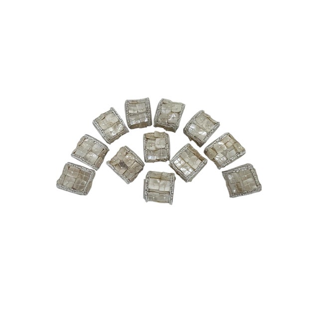 Shabby Chic Late 20th Century Capiz Shell Mother of Pearl Napkin Ring - Set of 12 For Sale - Image 3 of 5