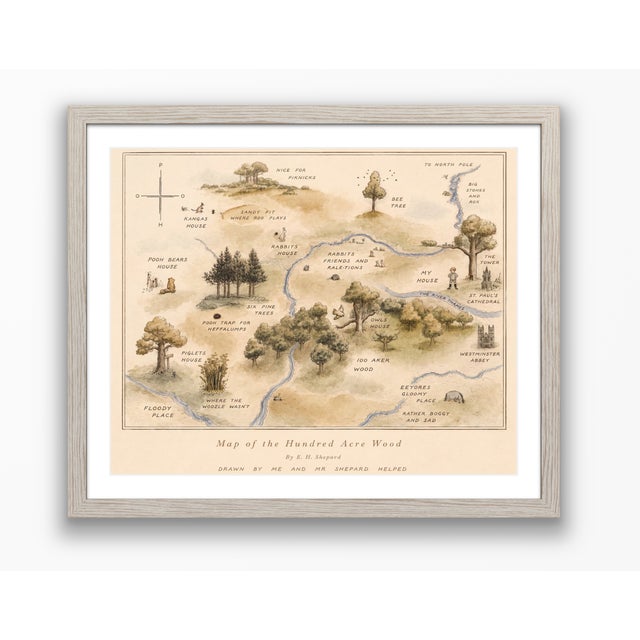 Not Yet Made - Made To Order E H Shepard 1926 Antique Map of the Hundred Acre Wood Fine Art Mounted Board Print 30" X 24" For Sale - Image 5 of 12