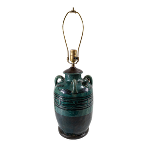 Mid-Century Green and Black Glazed Chinese or Kashan Style Table Lamp