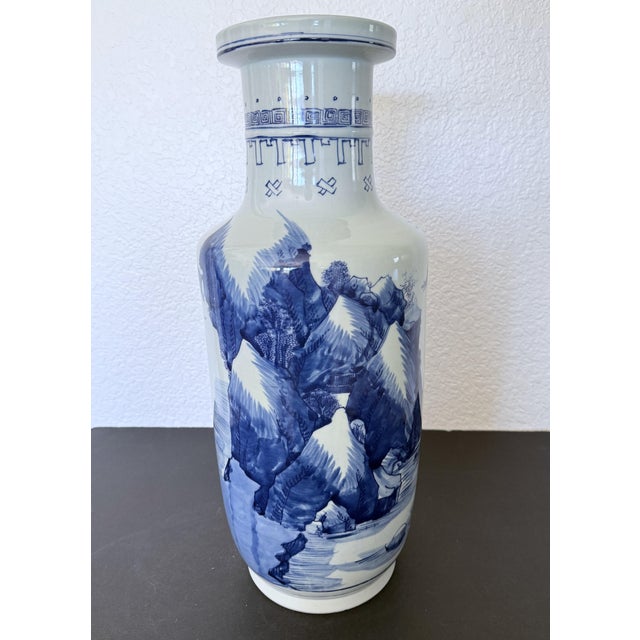 Ceramic Vintage Chinese Blue & White Porcelain Landscape Vases - Trio Set For Sale - Image 7 of 18