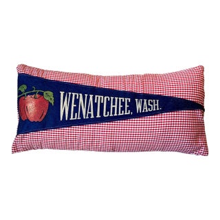 Washington Wenatchee Vintage 1950s Pennant on New Woven Throw Pillow For Sale