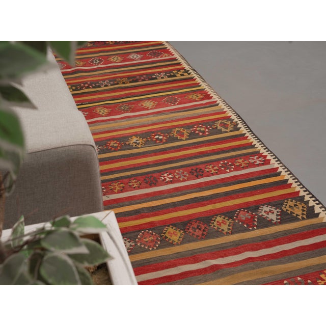 Red 1970s Vintage Handmade Wool Cotton Red Runner Rug For Sale - Image 8 of 11