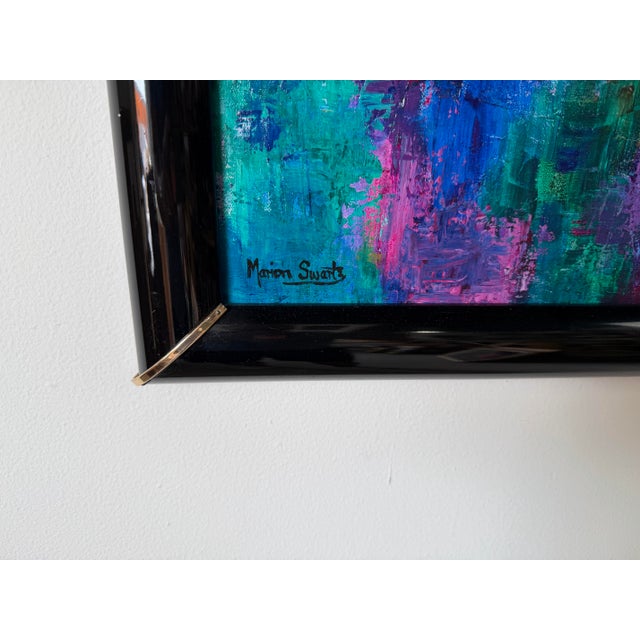 1980’s Marion Swartz Japanese Lady Oil Painting – Vibrant Impressionist Portrait, Black Lacquer Frame For Sale In Miami - Image 6 of 11