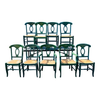 Vintage Green Pottery Barn Napoleon Rush Seat Dining Chairs a Set of 7 For Sale