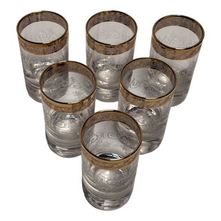 Murano Glass Medici Gold Rim Liquor Glass Set, 1970s, Set of 6 For Sale