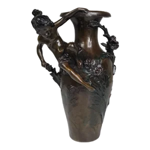 1890 Auguste Moreau Art Nouveau Bronze Vase With Cherub