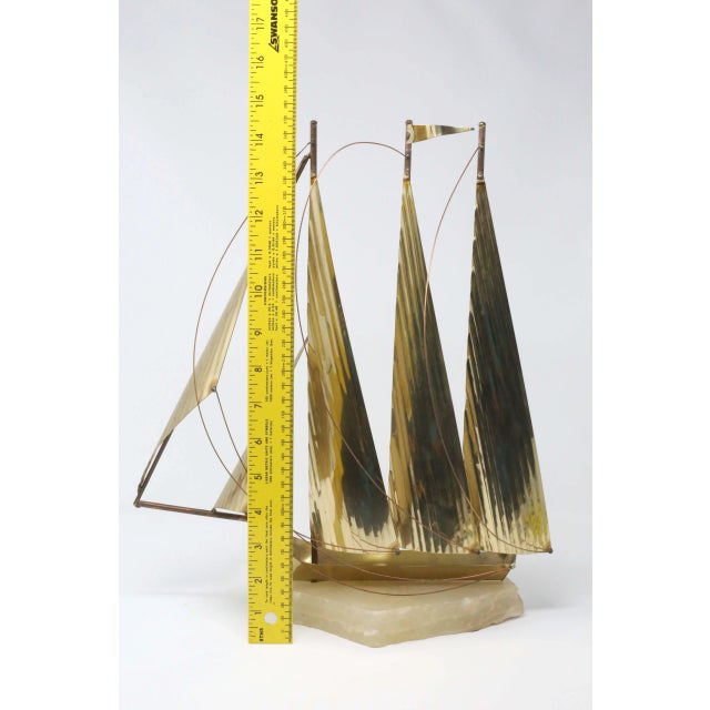 Vintage 15" Tall Brass Clipper Ship on Marble Base Sailboat Office or Desk Decor For Sale - Image 11 of 13