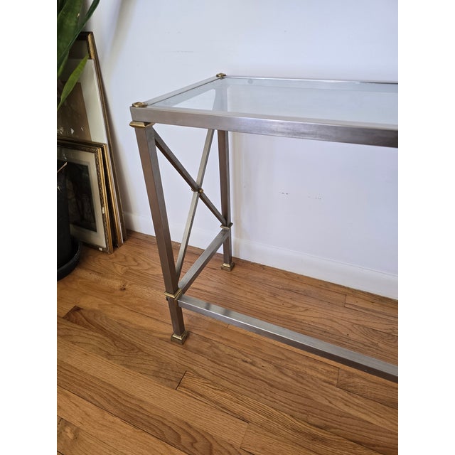 Exquisite vintage French maison Jansen attributed 1960's console table. Having the iconic and most desirable classic X...