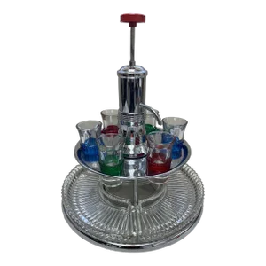 Mid-Century Modern Shot Dispenser With 6 Shot Glasses and 3 Olive Trays