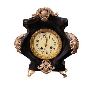 19th Century French Black Gilded Clock For Sale