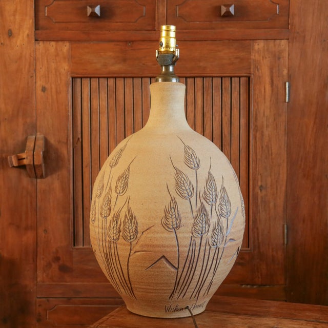 1970 'Wishon-Harrell' California Studio Pottery Earthenware Table Lamp, Mid-Century Stoneware For Sale - Image 15 of 17