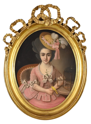 French School Artist, The Girl with the Canary, 19th Century, Pastel, Framed