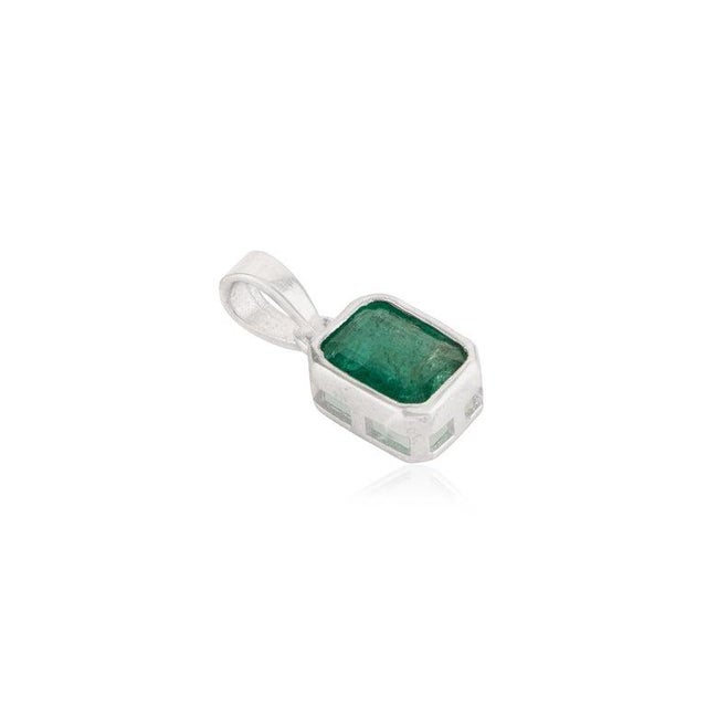 Metal Dainty Natural Emerald Pendant in 925 Sterling Silver For Sale - Image 7 of 11