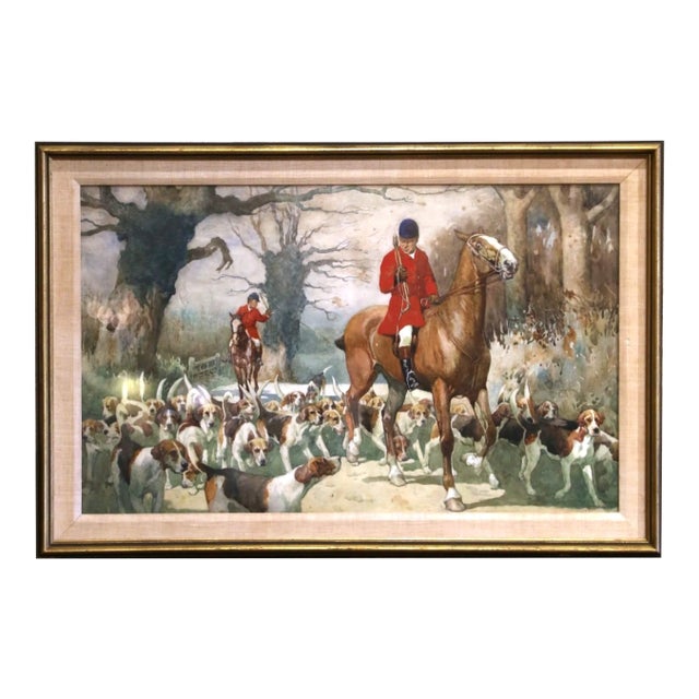 Early 20th Century English Fox Hunting Watercolor by Edwin Noble in Gilt Frame For Sale
