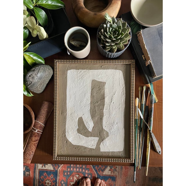 Contemporary abstract botanical painting on canvas. Framed in a gold locally made frame Unframed painting: 11" x 14"...