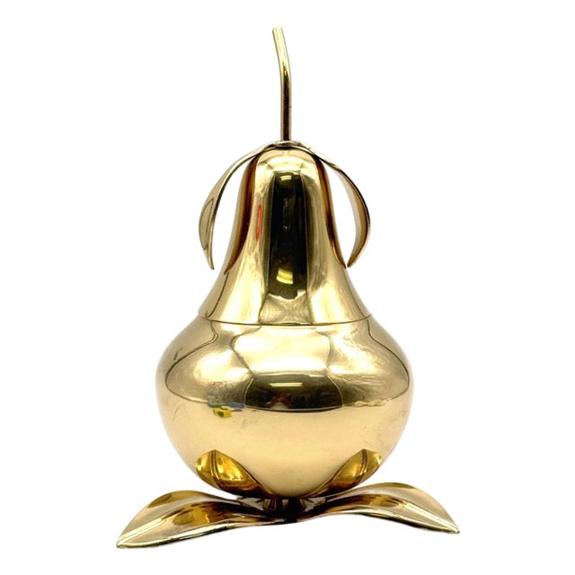 1970s Italian Brass Pear Form Lidded Table Box on Leaf Base For Sale