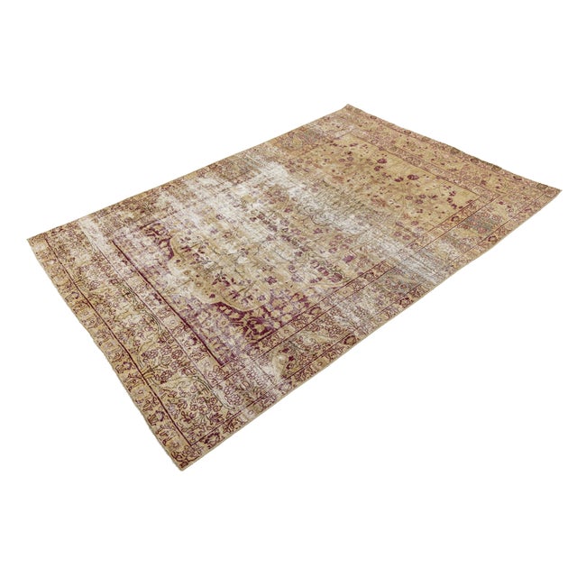 Late 19th Century Antique Kerman Rug With Distressed Gold & Mulberry Floral Motif For Sale - Image 5 of 8