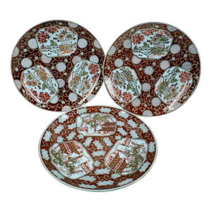 Vintage Hand-Painted Japanese Gold Imari 11" Plates, Set of 3