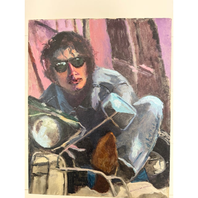 This particular piece features a striking, stylized pop-culture portrait reminiscent of a classic 1960s-era Bob Dylan on a...