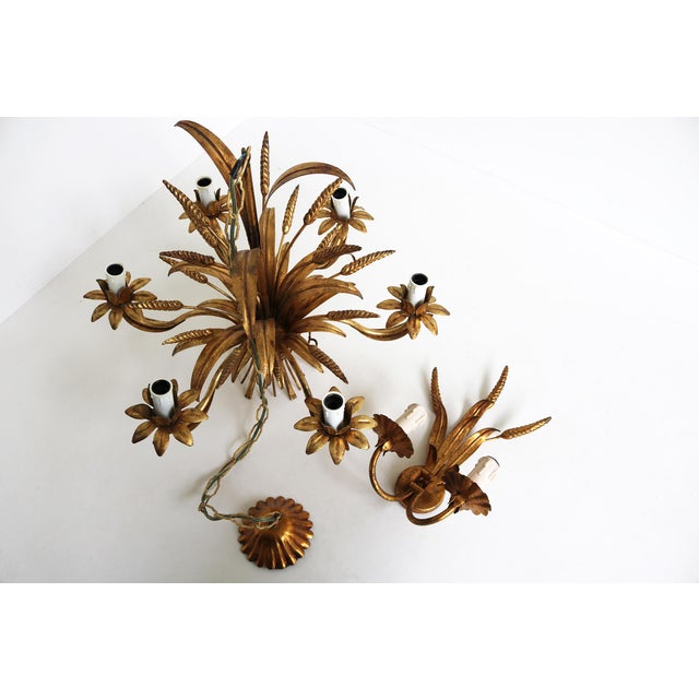 Vintage Gold-Plated Metal Chandelier and Wall Sconce Set from Hans Kögl, 1970s, Set of 2 For Sale - Image 13 of 17