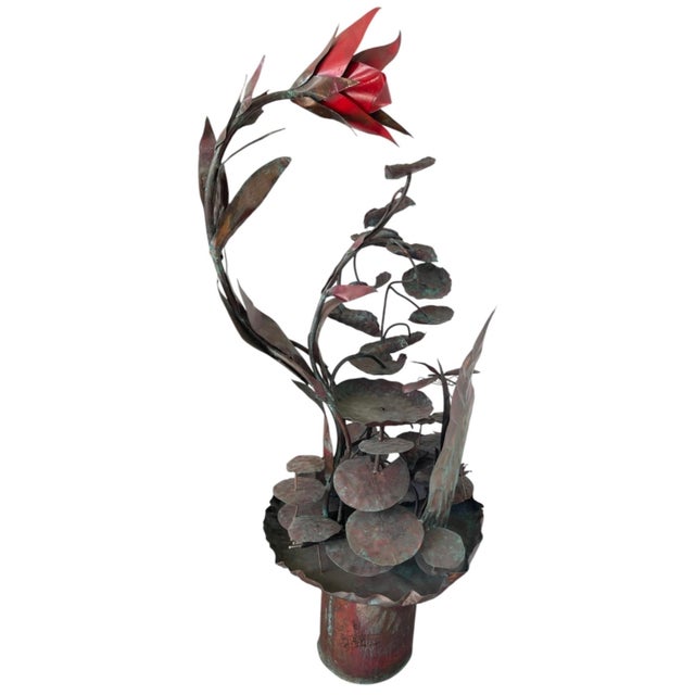 2000 - 2009 Vintage Copper Lotus & Lily Pad Cascading Fountain For Sale - Image 5 of 12