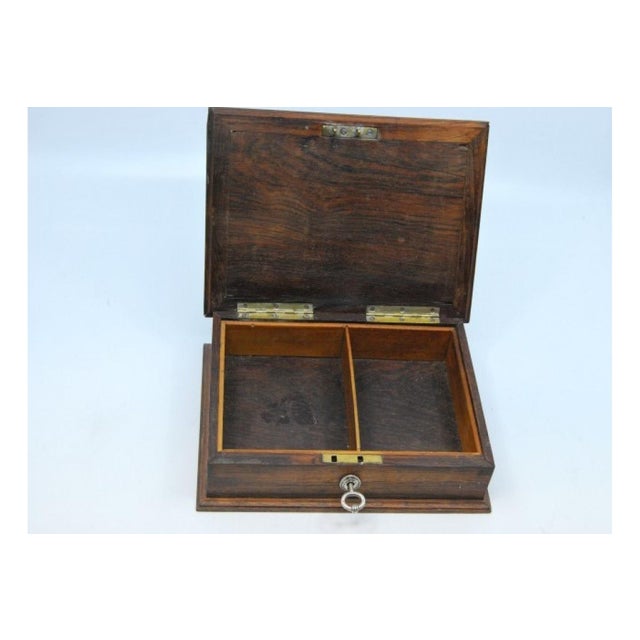 Wooden Jewelry Box with Silver Applications and Key For Sale - Image 6 of 7