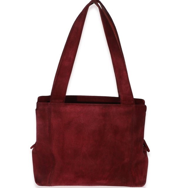 Chanel Vintage Red Suede Logo Small Tote For Sale - Image 4 of 8