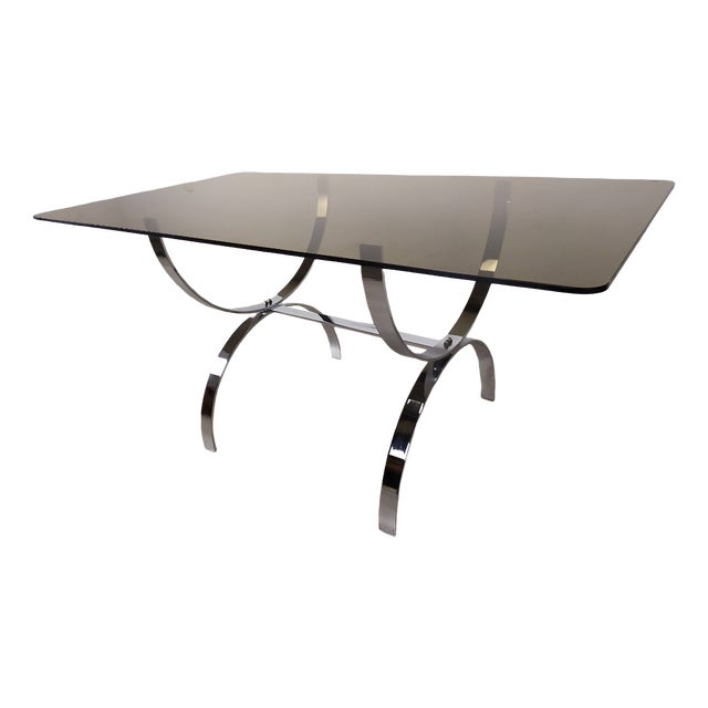 Vintage Glass Chrome Office Desk, 1970s For Sale