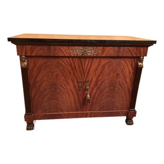 1990s Empire-Style Flame Mahogany Sideboard With Black Marble Top & Brass Ormolu For Sale