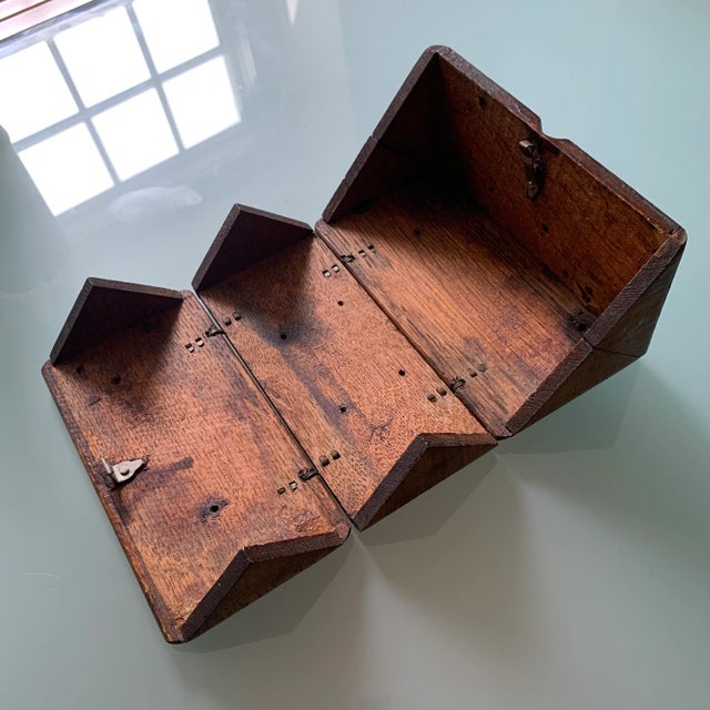 Mid 20th Century Vintage Singer Tiger Oak Folding Wooden Puzzle Box For Sale - Image 5 of 8