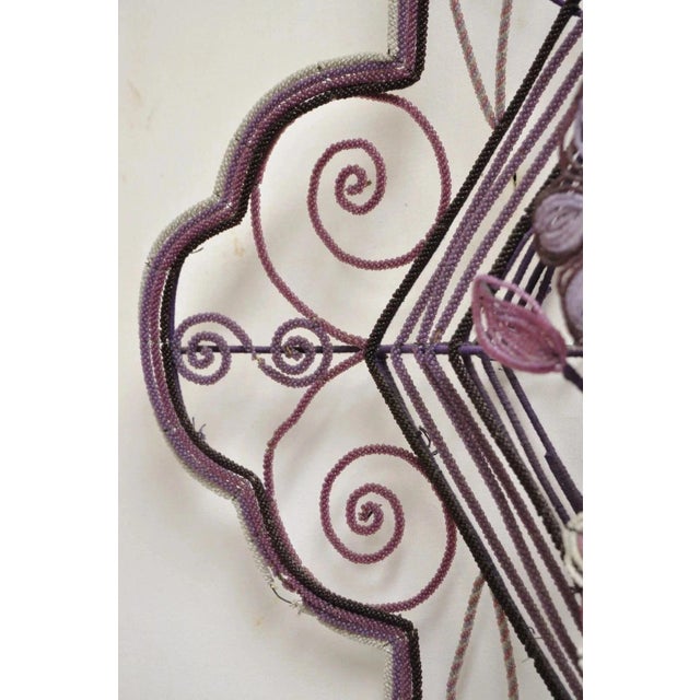 Early 20th Century Early 20th Century French Victorian Glass Beaded Purple Flower Casket Wreath Wall Sculpture (A) For Sale - Image 5 of 12