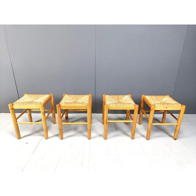 Rustic Vintage Wicker Stools, 1960s, Set of 4 For Sale - Image 3 of 11