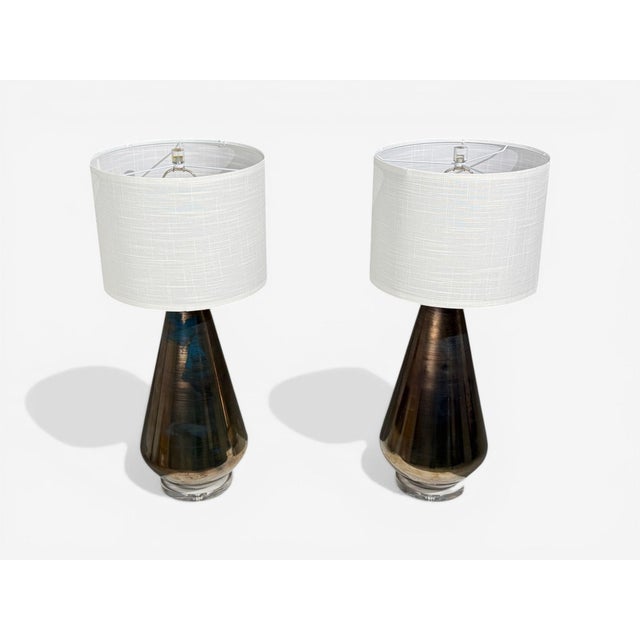 Contemporary Modern Table Lamps, Distressed Bronze Glass Finish, Lucite, Usa - a Pair For Sale - Image 4 of 10