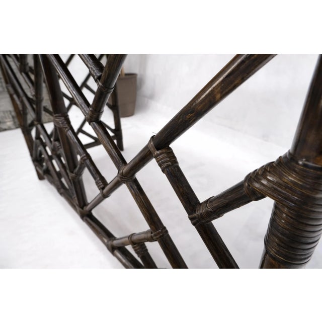 Wood Three Drawer Cane & Reed Faux Bamboo Compact Desk Writing Table w/ Glass Top For Sale - Image 7 of 13