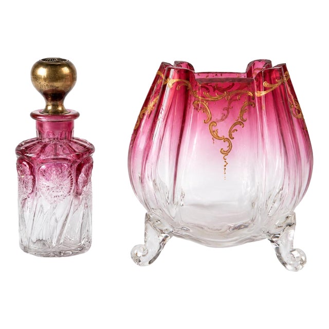 Glass Flowerpot and Bottle, Set of 2 For Sale