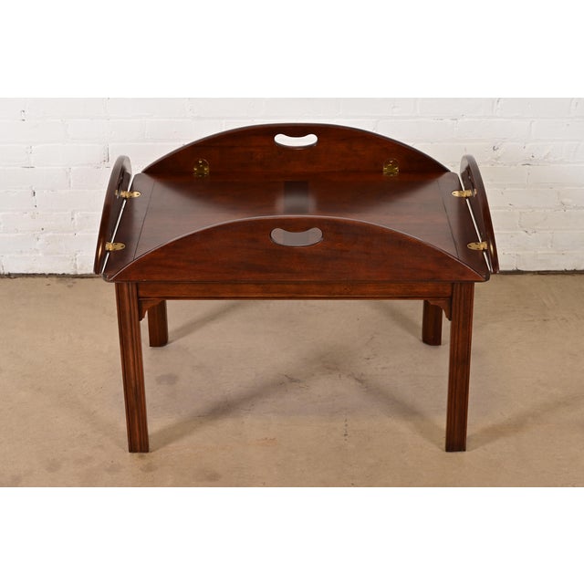 Wood Baker Furniture Chippendale Mahogany Butler's Coffee Table For Sale - Image 7 of 15