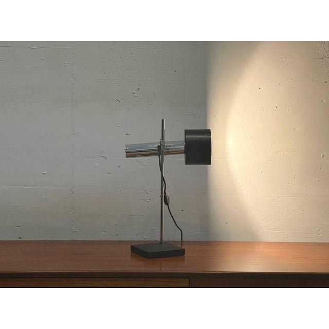 Black Table Lamp with Chrome-Plated Frame and Stone Base, 1970s For Sale - Image 8 of 16
