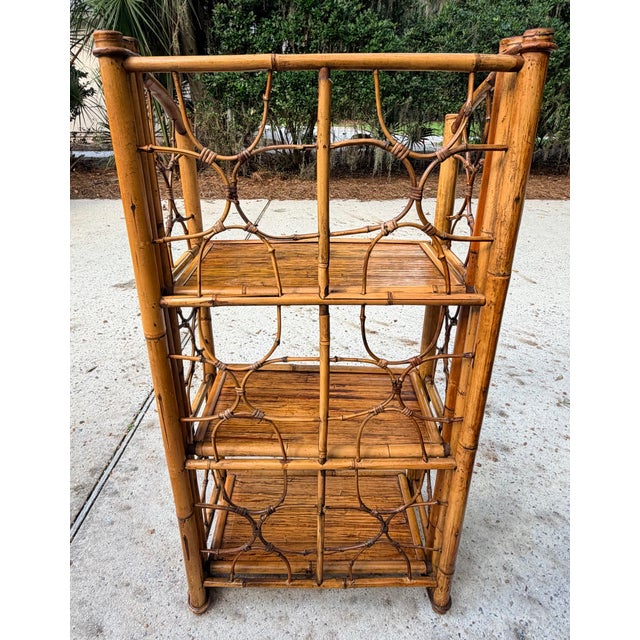 Vintage Burnt Bamboo Folding Shelf For Sale - Image 4 of 14