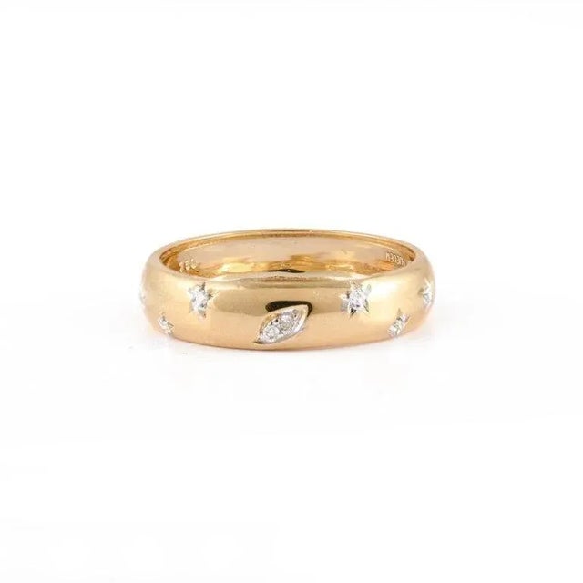 Metal Diamond Studded Celestial Ring in 18kt Solid Yellow Gold Ring Size 8 (All Sizes Available) For Sale - Image 7 of 13
