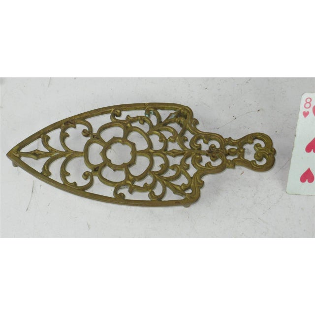 Neoclassical Style Trivet Brass / Bronze Rose Pattern Vintage For Sale - Image 6 of 6