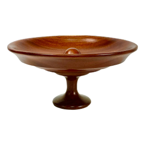 Mid-Century Folk Art Arts & Crafts Hand Turned Walnut Wood Compote.