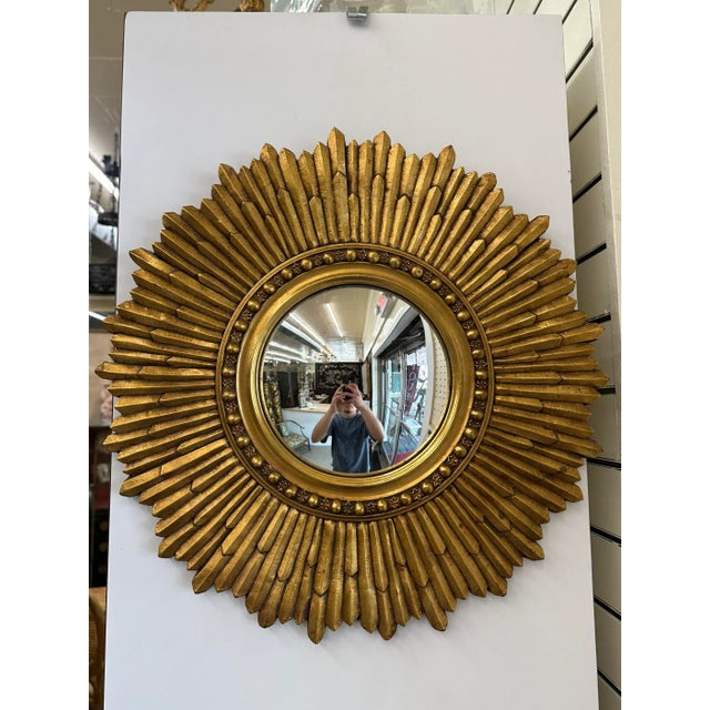 Spanish 1900s Spanish Gilt Sunburst Convex Mirror For Sale - Image 3 of 5