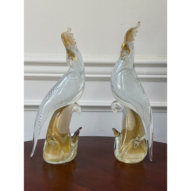 Found at an exquisite estate in Old Town Alexandria, Virginia; this pair of hand made vintage glass Murano cockatoo birds...