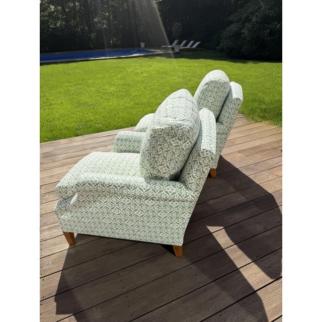 Wood Pair of Clayton Lounge Chairs by Howard Chairs LTD With Custom Slipcovers For Sale - Image 7 of 18