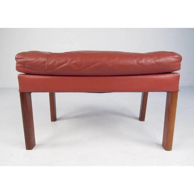 Danish Modern Tufted Leather Ottoman For Sale - Image 4 of 9