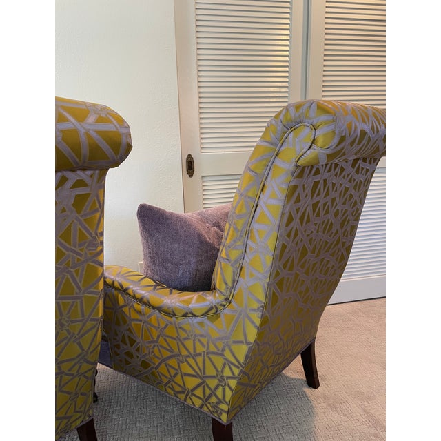 Pair of Designer Fabric Upholstered Lounge Chairs For Sale - Image 11 of 12